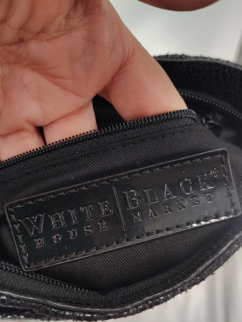 White House Black Market WHBM Small BlackTextured Clutch Chain Strap - Picture 5 of 6